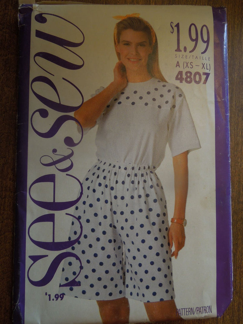 Butterick See & Sew 4807, Misses, Tops, Shorts, Uncut Sewing Pattern