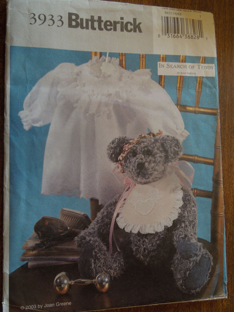 Butterick 3933, Crafts, 18" Victorian Bear with gown and headpiece, Uncut Sewing Pattern