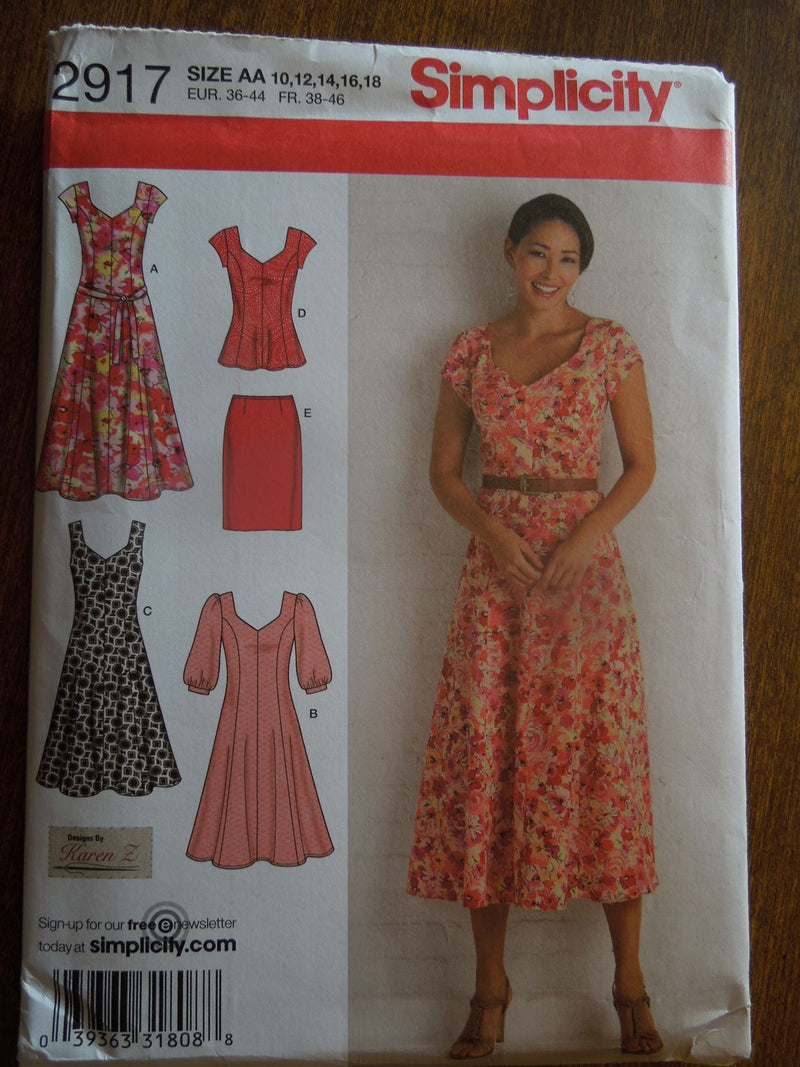 Simplicity 2917, Misses, Dresses, Tops, Skirts, Uncut Sewing Pattern