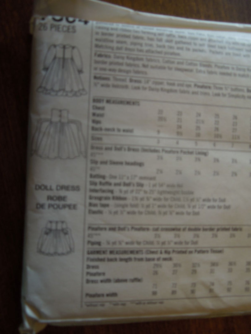 Simplicity 7304, Girls, Dresses, Doll Clothing, Uncut Sewing Pattern