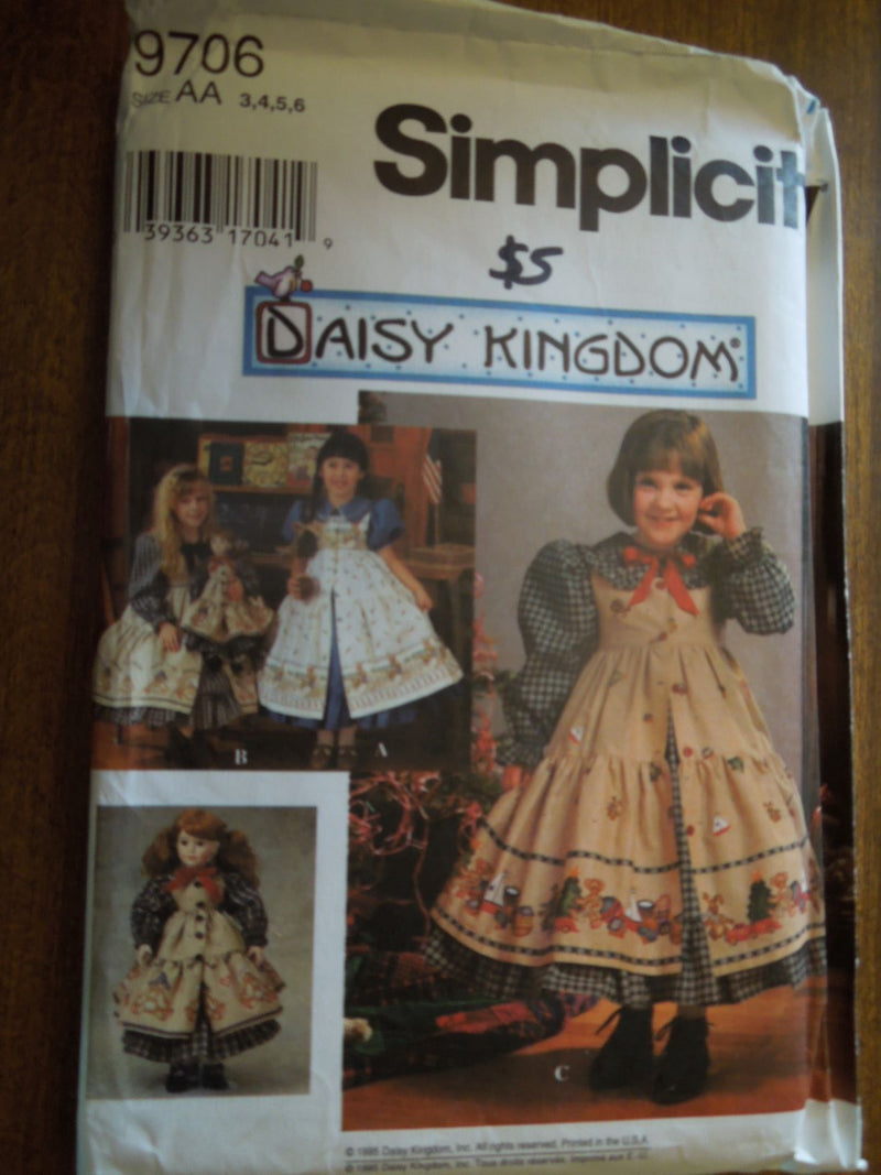 Simplicity 9706, Girls, Dresses, Doll Clothing, Uncut Sewing Pattern