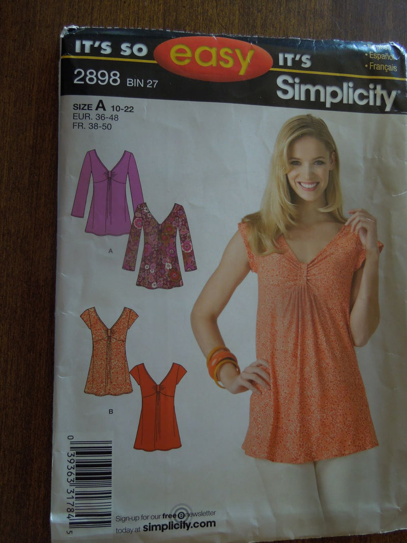 Simplicity 2898, Misses, Tops, Uncut Sewing Pattern