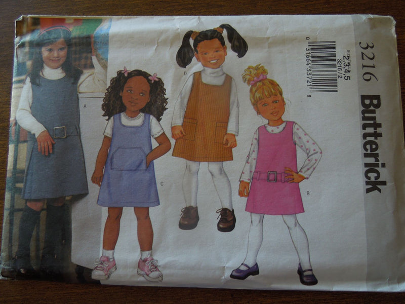 Butterick 3216, Girls, Dresses, Jumpers, Uncut Sewing Pattern