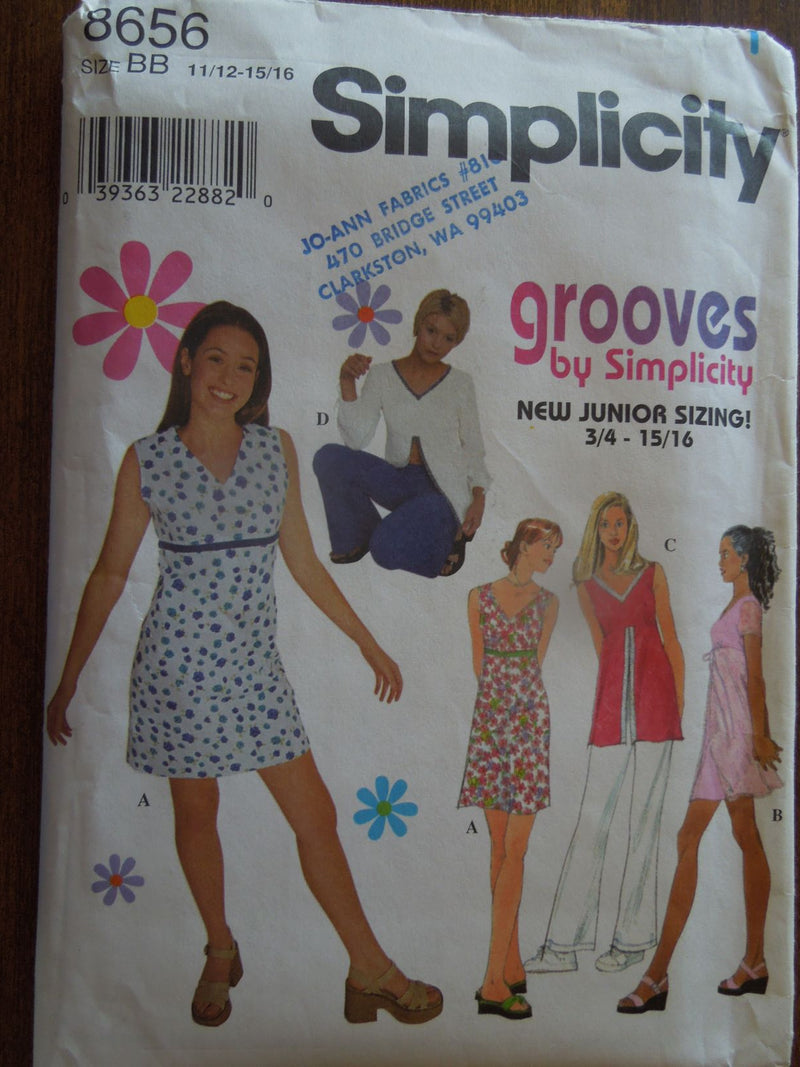 Simplicity 8656, Misses, Girls, Tunics, Dresses, Pants, Uncut Sewing Pattern