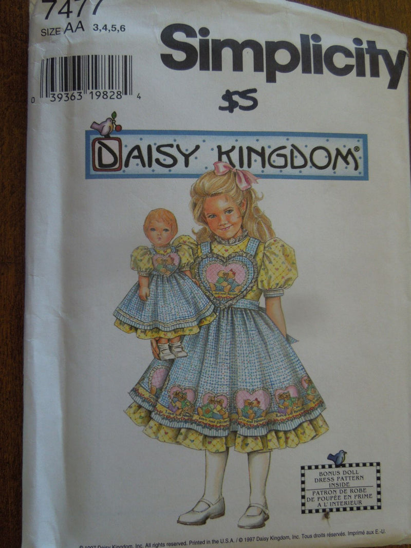 Simplicity 7477, Girls, Dresses, Doll Clothing, Uncut Sewing Pattern