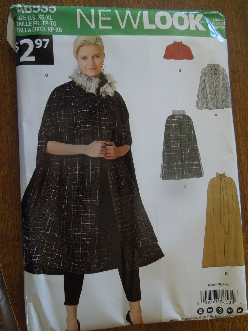New Look A6535, Misses, Capes, Ponchos, Uncut Sewing Pattern