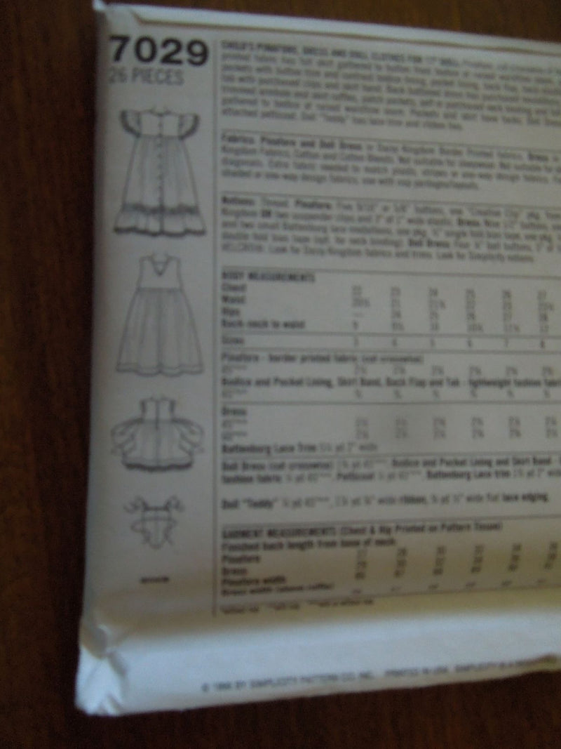 Simplicity 7029, Girls, Dresses, Doll Clothing, Uncut Sewing Pattern
