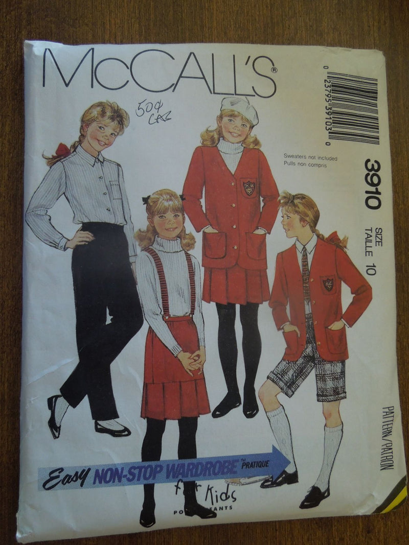 McCalls 3910, Girls, Separates, Uncut Sewing Pattern