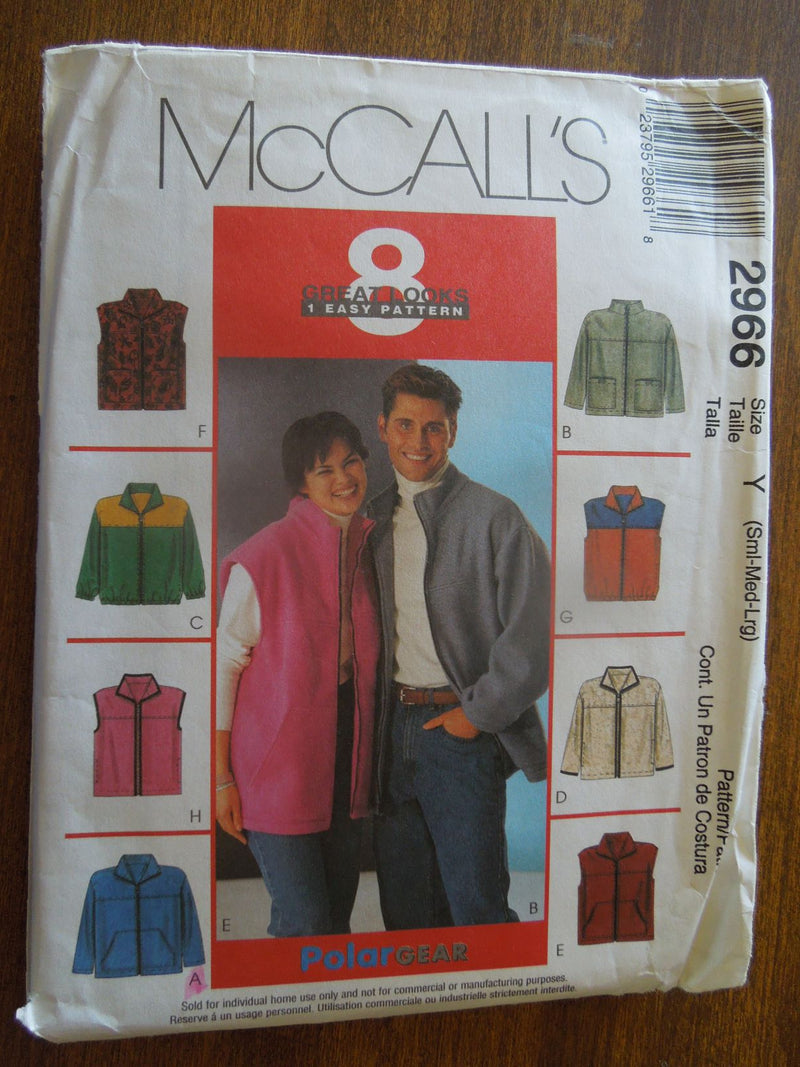McCalls 2996, Mens, Misses, Jackets, Vests, Uncut Sewing Pattern