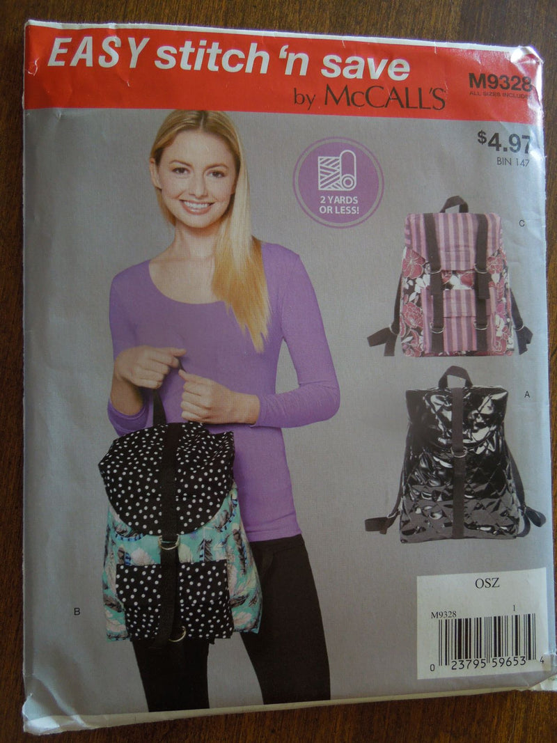 McCalls, Stitch n save M9328, Bags, Backpacks, Uncut Sewing Pattern