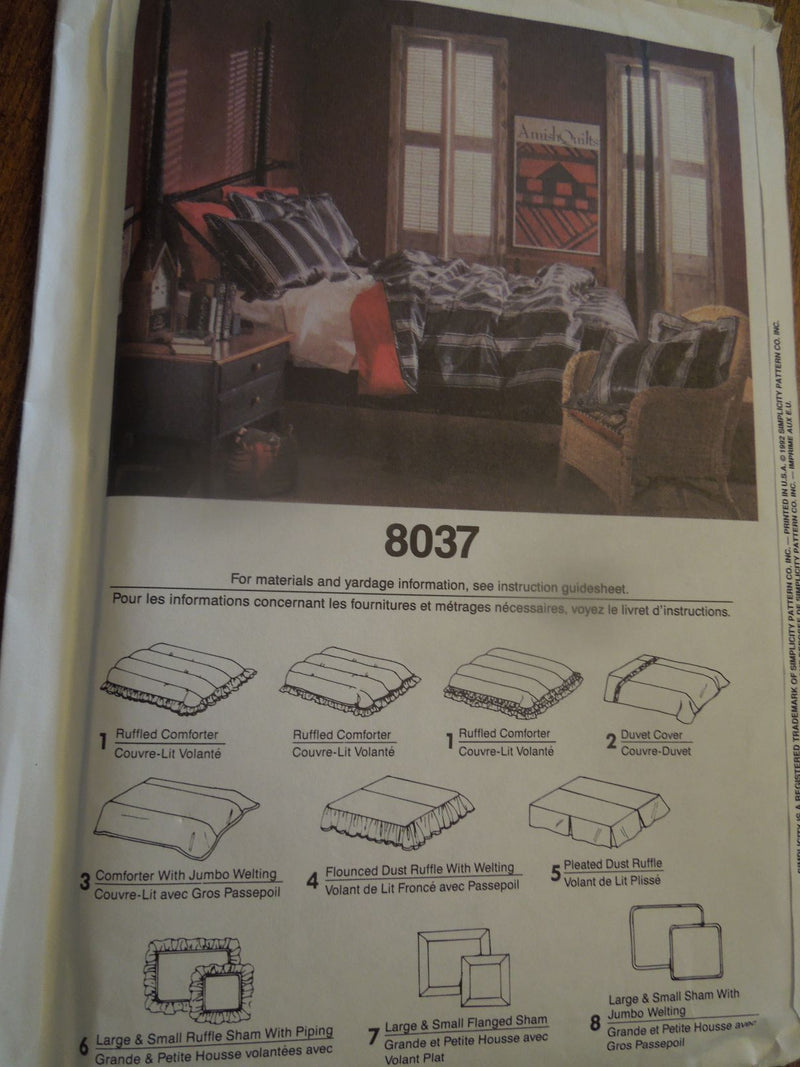 Simplicity 8037, Bedding, Home Decor, Uncut Sewing Pattern