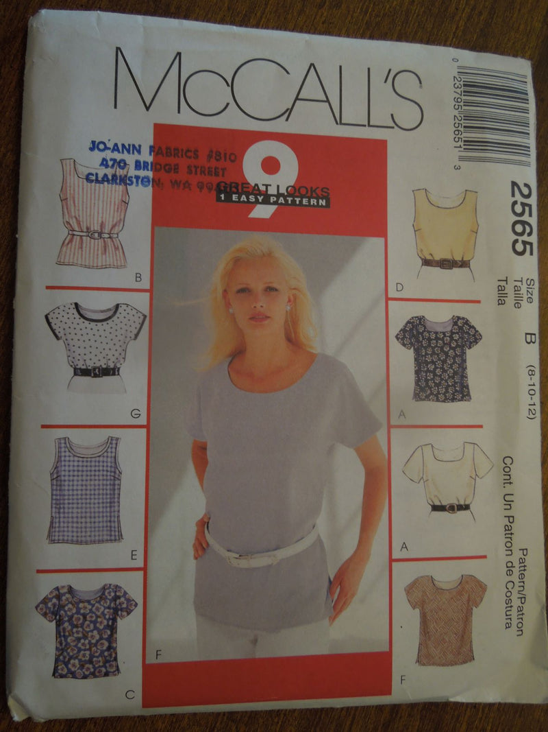 McCalls 2565, Misses,Tops, Pullover Style, Uncut Sewing Pattern