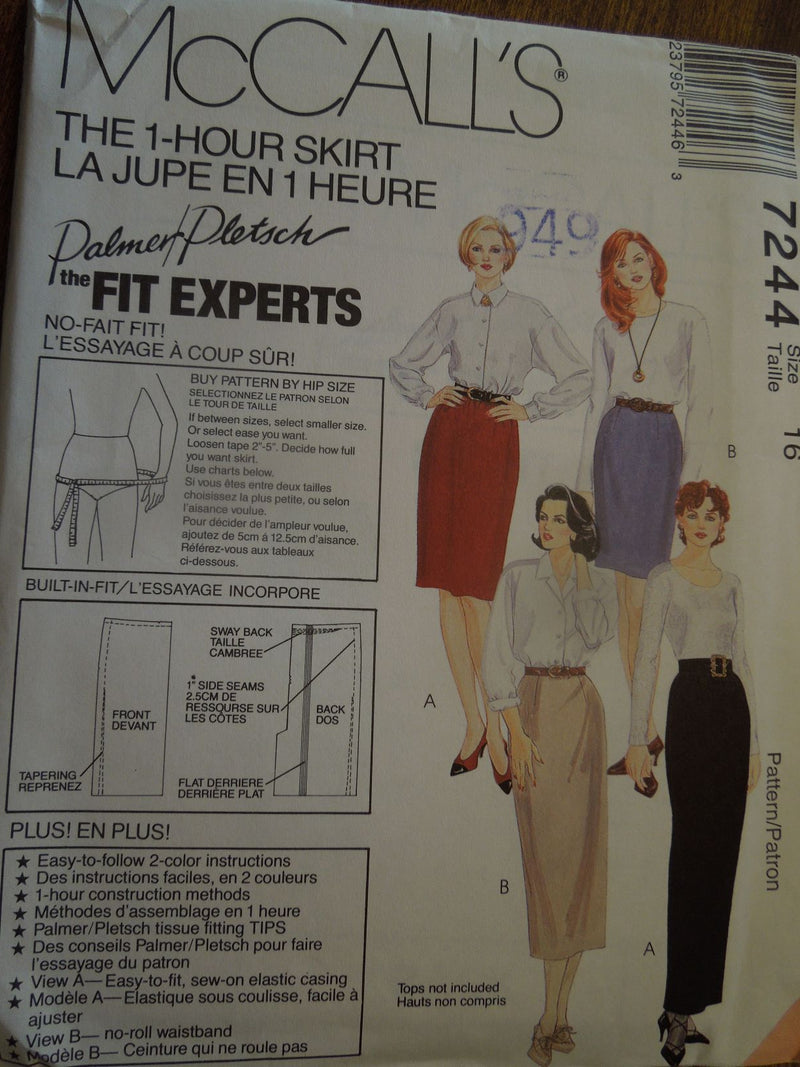 McCalls 7244, Misses, Skirts,  Uncut Sewing Pattern