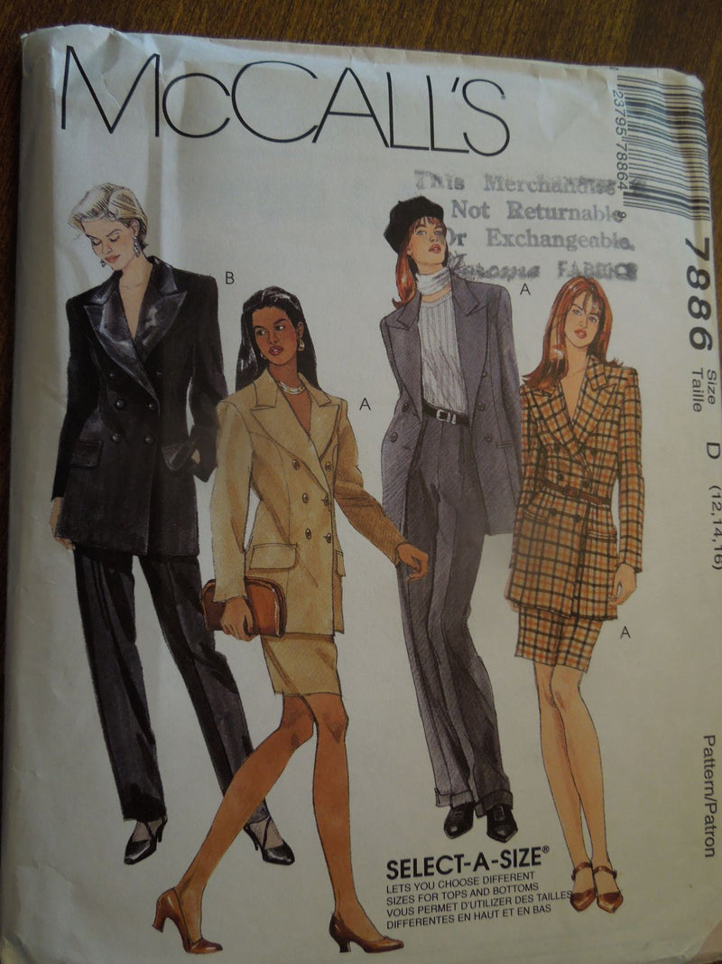 McCalls 7886, Misses, Jacket, Pants, Skirts, Uncut Sewing Pattern