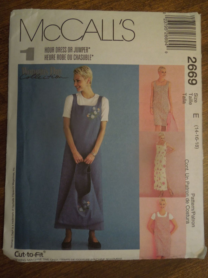 McCalls 2669, Misses, Dresses, Jumpers, Tote, Uncut Sewing Pattern