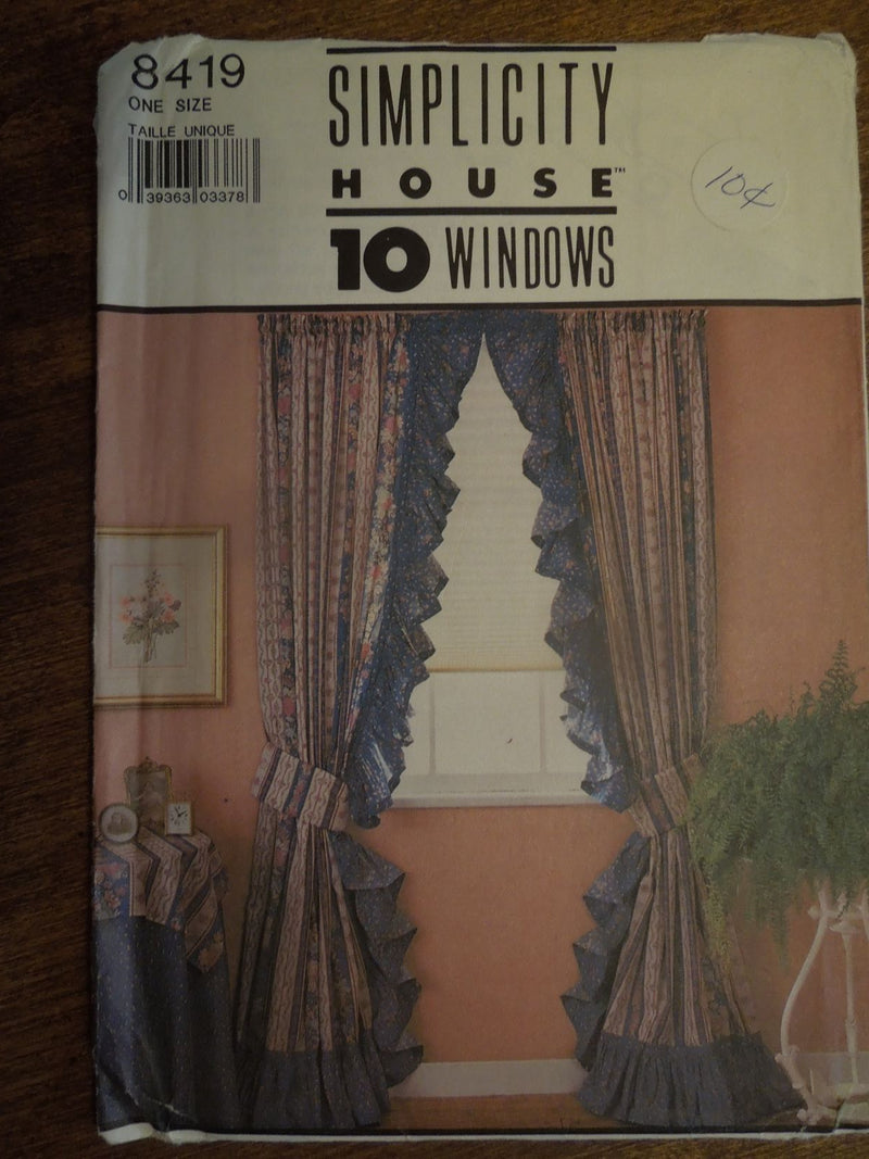 Simplicity 8419, Window Treatments, Curtains, Uncut Sewing Pattern