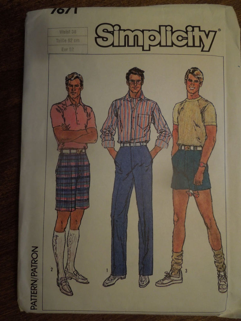 Simplicity 7671, Mens, Pants, Shorts, Uncut Sewing Pattern