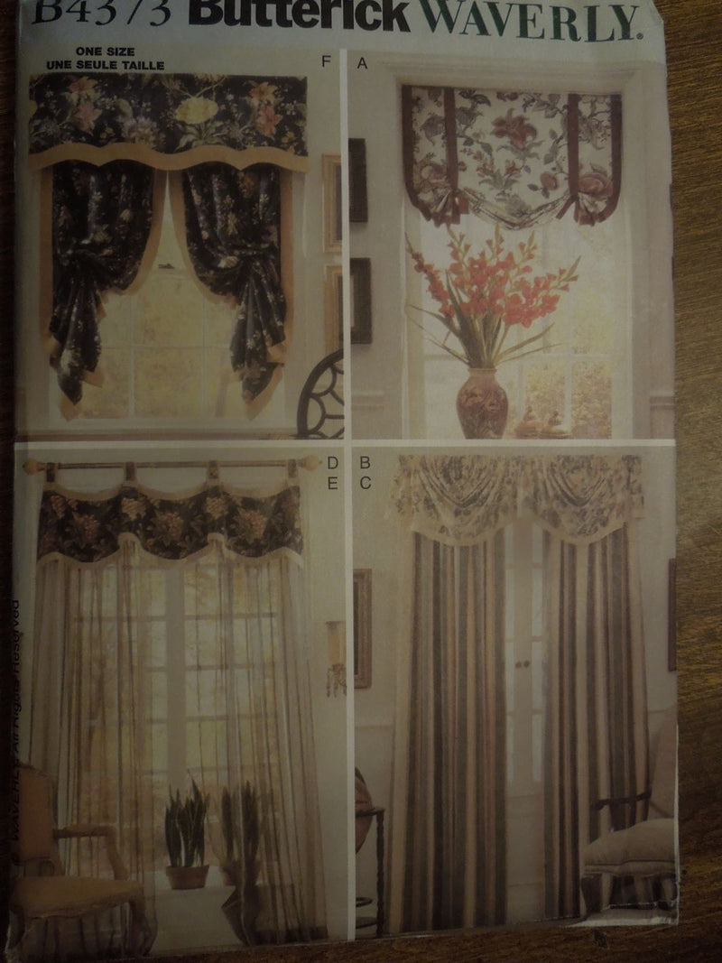 Butterick B4373, Window Treatments, Curtains, Valance, Uncut Sewing Pattern