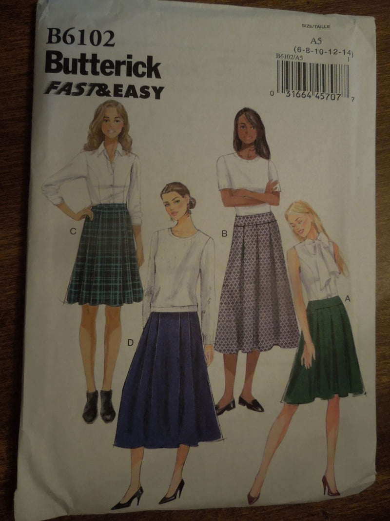 Butterick B6102, Misses, Skirts, Sizes 6 to 14, Uncut Sewing Pattern