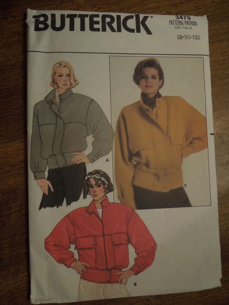 Butterick 3475, Misses, Jackets, Sizes 8 to 12, Uncut Sewing Pattern