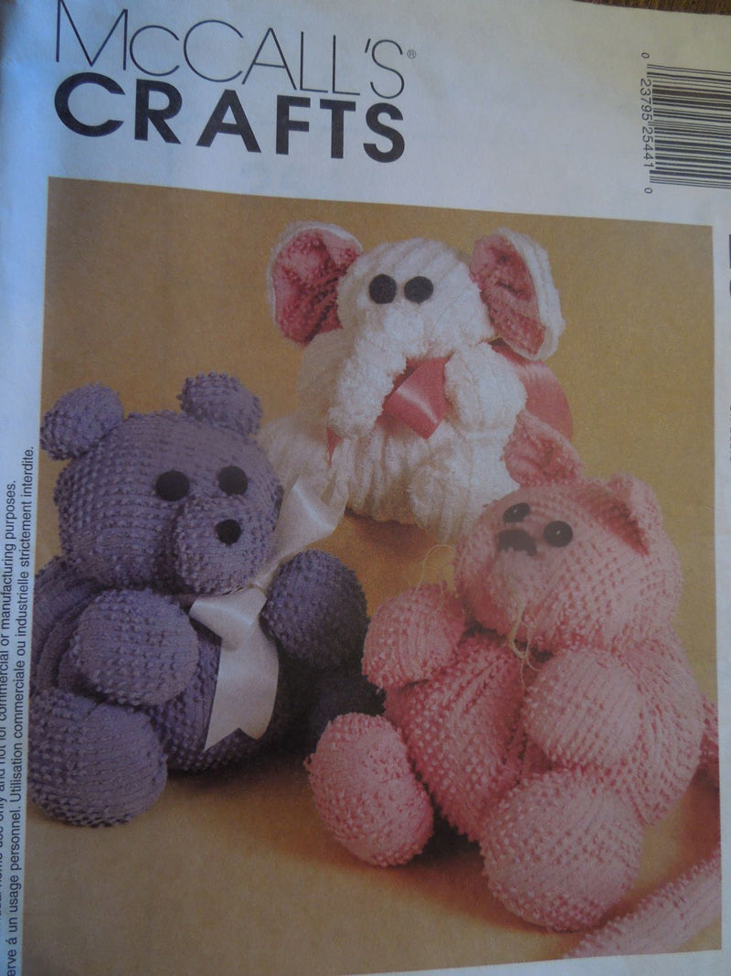McCalls 2544, Crafts, Cat, Elephant, Bear, Stuffed Toys, Animals, Uncut Sewing Pattern