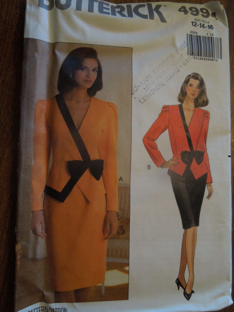 Butterick 4994, Misses Skirts, Tops, Two piece Dress, Petite, Uncut Sewing Pattern