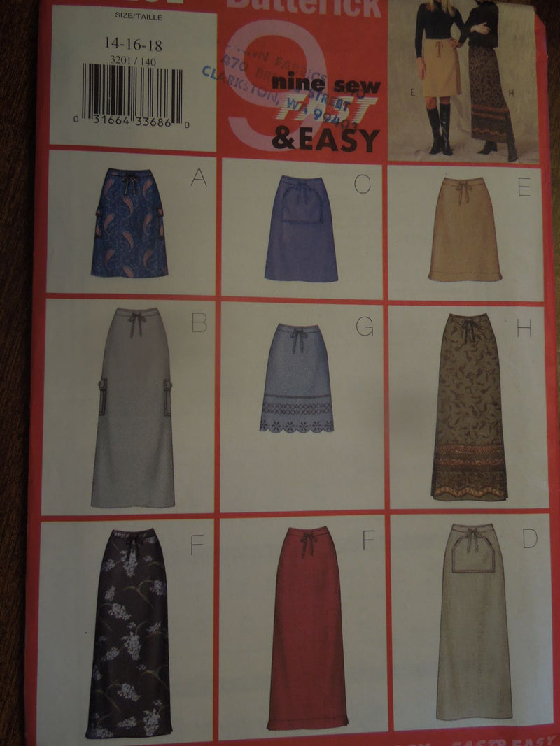 Butterick 3201, Misses Skirts,  Petite, Uncut Sewing Pattern