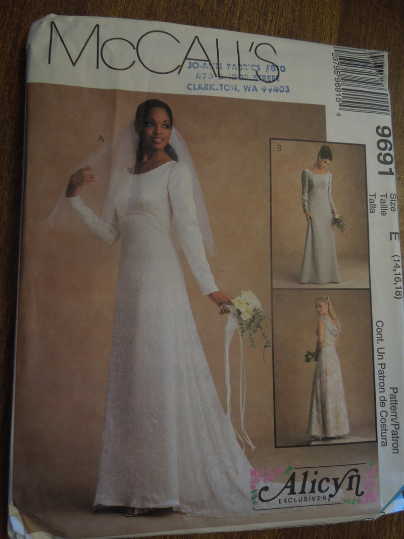 McCalls 9691, Misses Bridal Gowns, Wedding Dresses, Uncut Sewing Pattern, Sz Varies