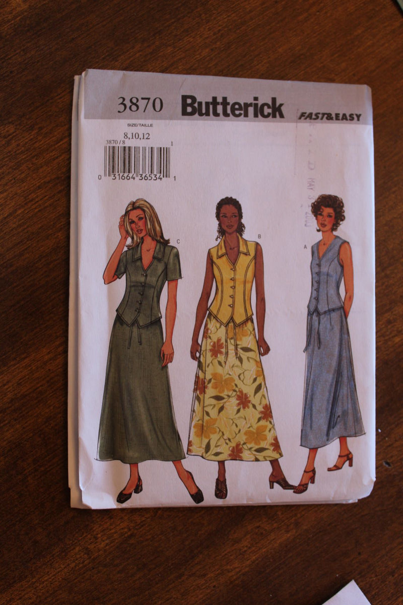 Butterick 3870, Misses Tops and Skirts, Petite, Uncut Sewing Pattern