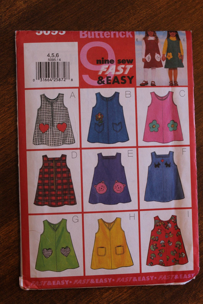 Butterick 5095, Girls Jumpers, Uncut Sewing Pattern, Sz 4 to 6