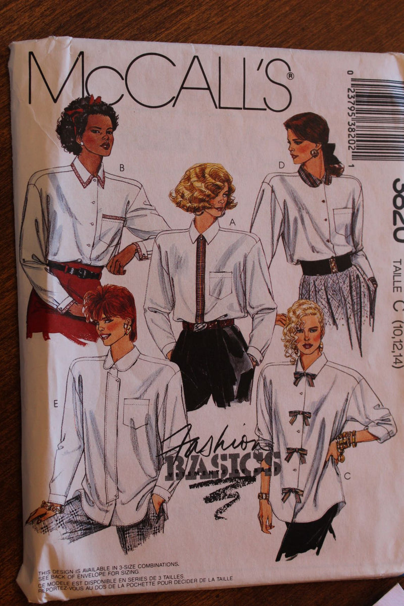 McCalls 3820, Misses Blouses, Uncut Sewing Pattern