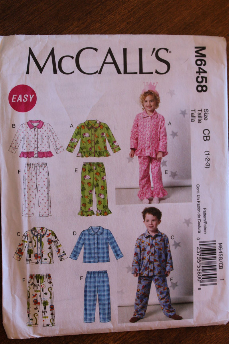 McCalls M6458, Childrens Sleepwear, Uncut Sewing Pattern