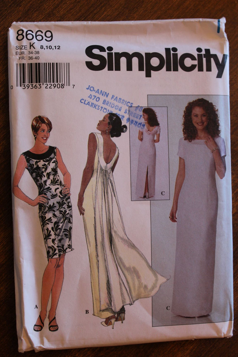 Simplicity 8669, Misses Evening Wear, Formals, Petite, Uncut Sewing Pattern