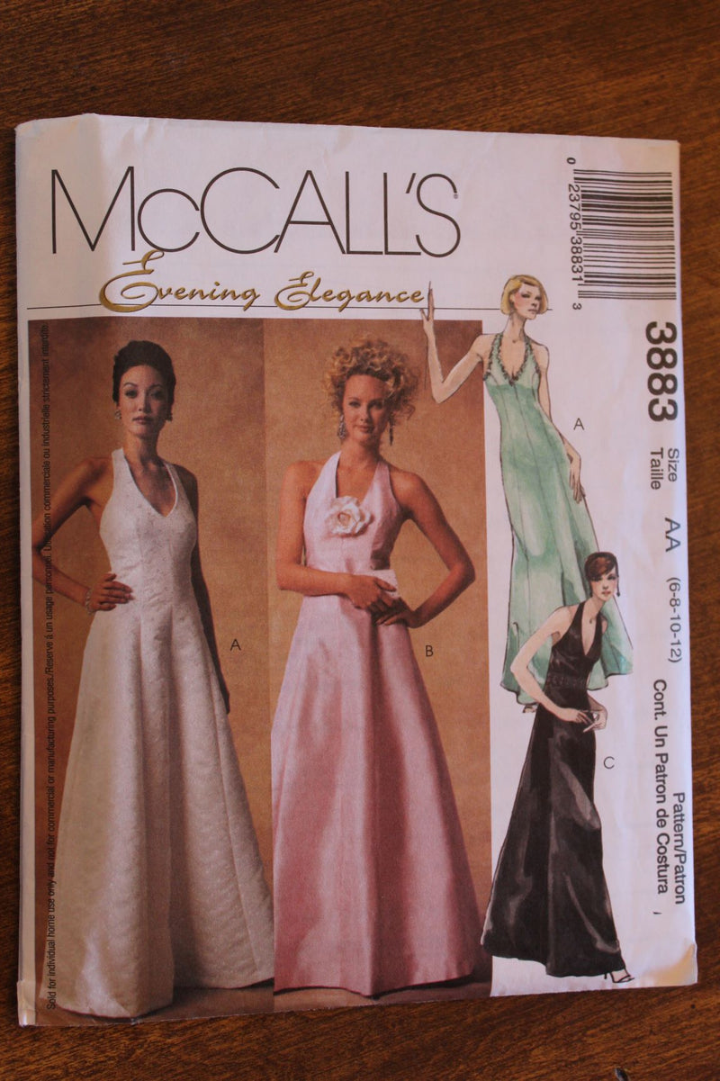 McCalls 3883, Misses Evening Wear, Dresses, Formals, Petite, Uncut Sewing Pattern