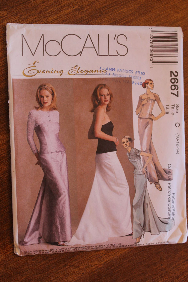 McCalls 2667, Misses Evening Wear, Lined Bustier, Uncut Sewing Pattern