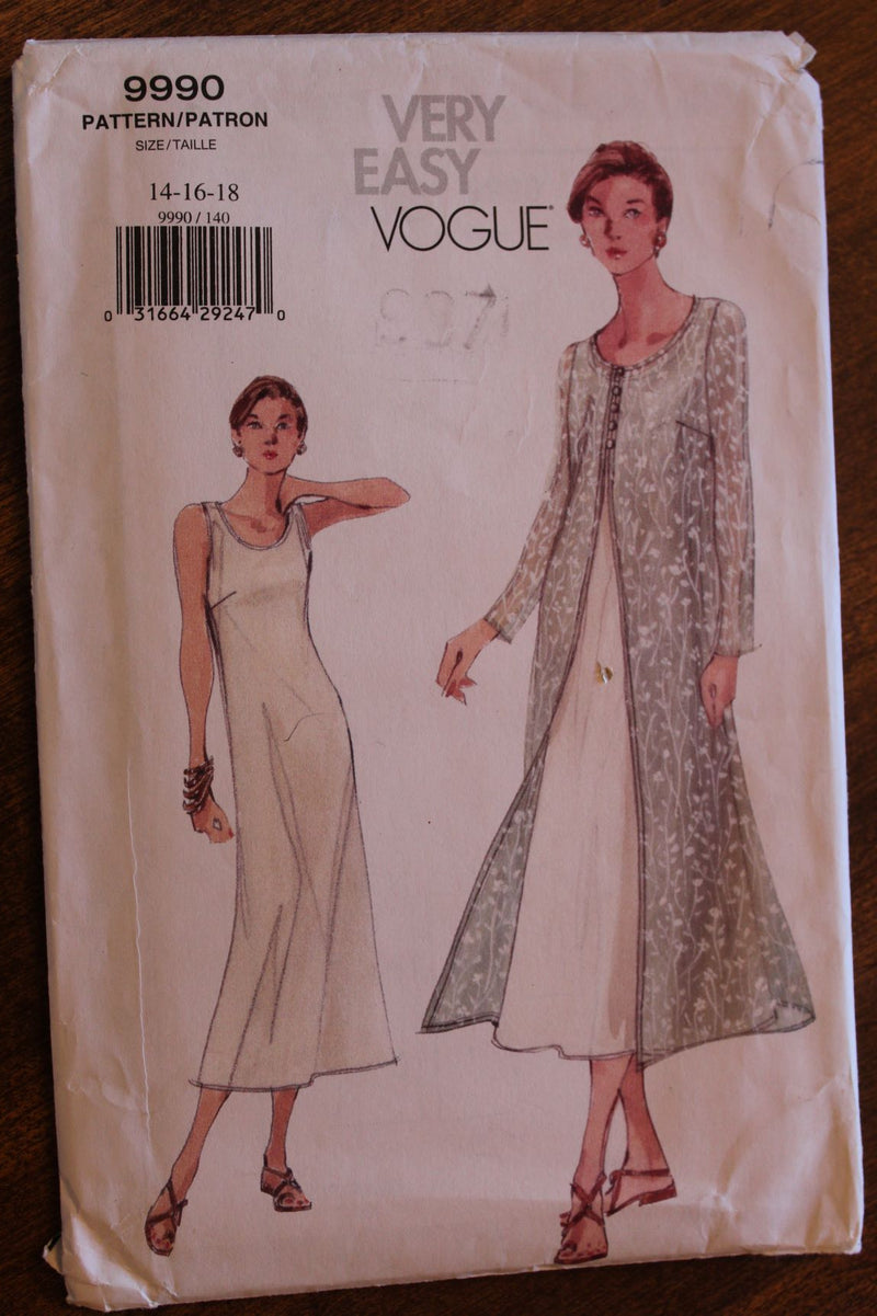 Vogue 9990, Misses Dresses with Jacket, Uncut Sewing Pattern, Sz Varies