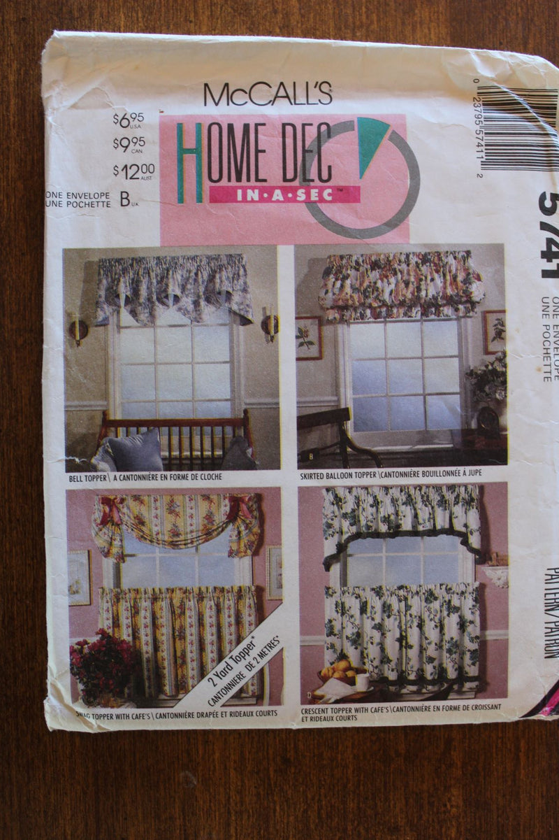 McCalls 5741, Window Treatments, Curtains, Uncut Sewing Patterns