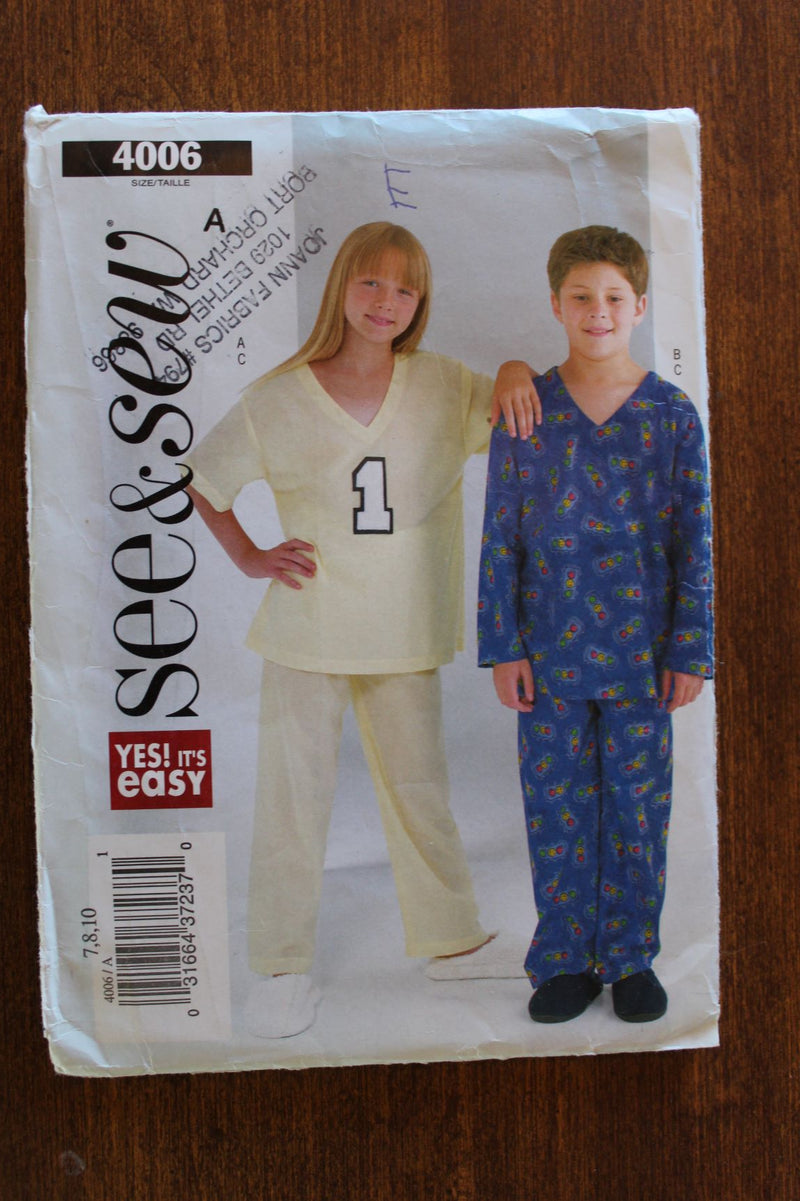Butterick See and Sew 4006, Childrens Sleepwear, Uncut Sewing Pattern