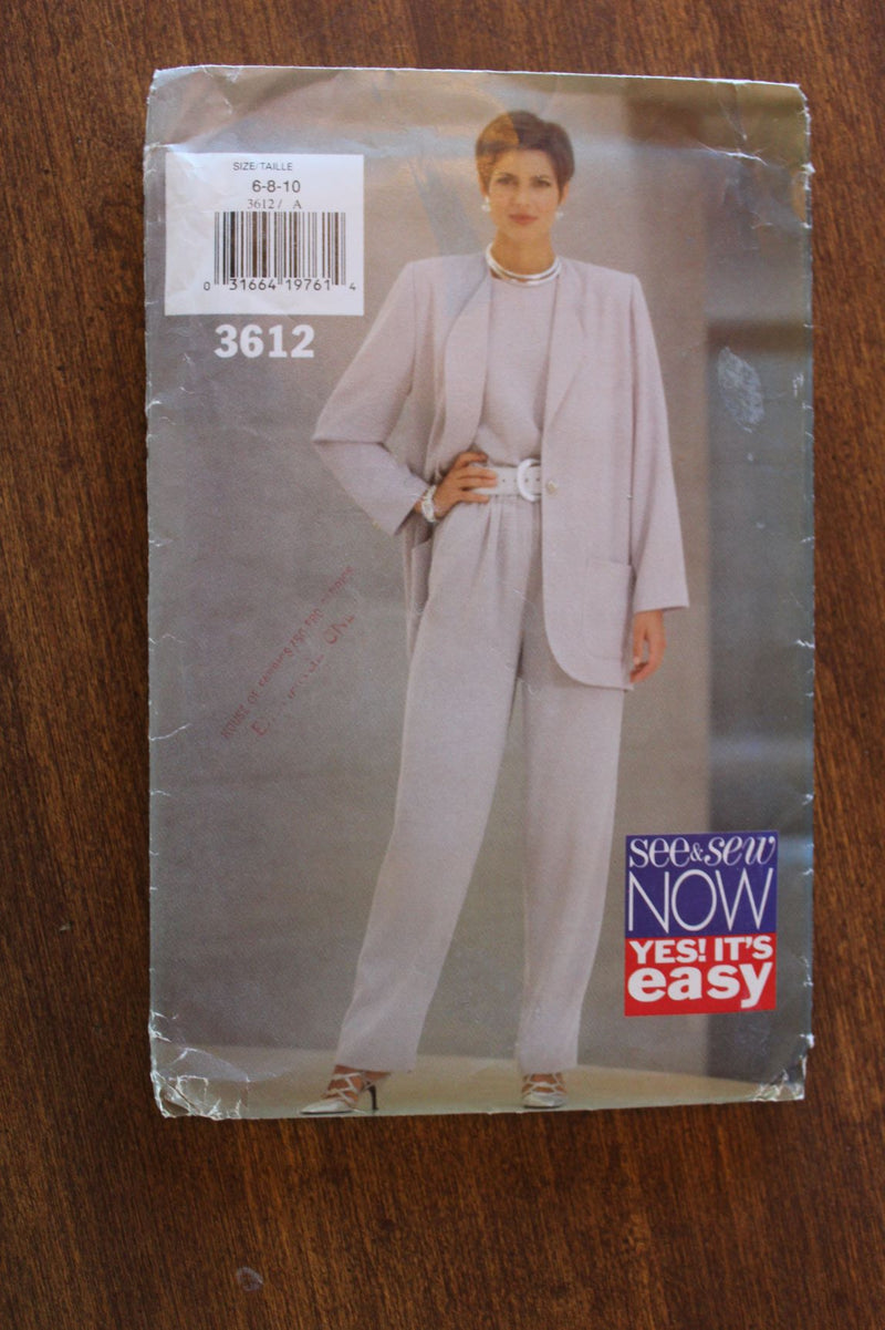 Butterick See and Sew 3612, Misses Jacket, Pants, Top, Uncut Sewing Pattern