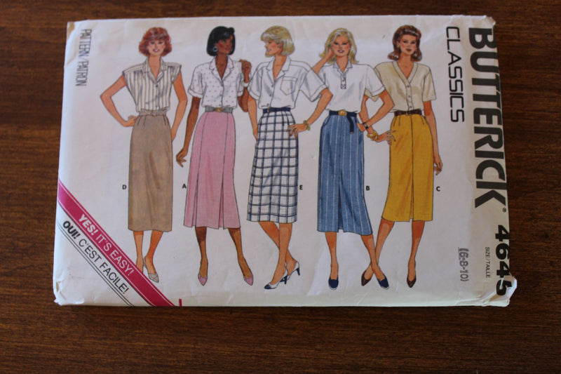 Butterick 4645, Misses Skirts, Sz VariesUncut Sewing Pattern