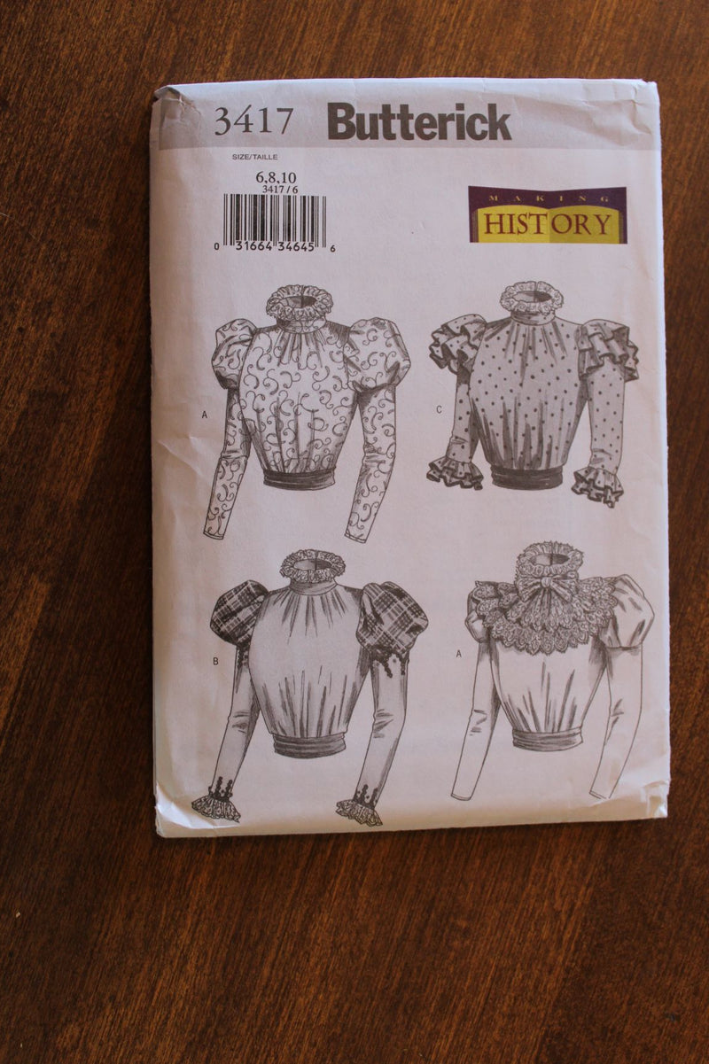 Butterick 3417, Misses Blouses, Historical, Uncut Sewing Pattern
