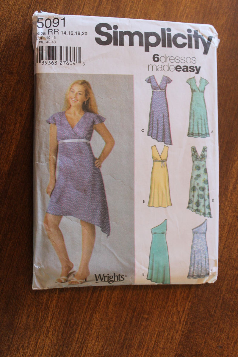 Simplicity 5091, Misses Dresses, Sewing Pattern, Sz 14 to 20, Sale