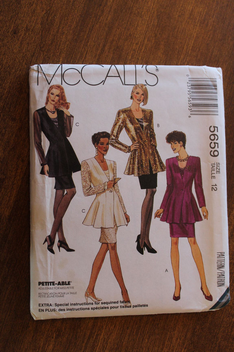 McCalls 5659, Misses Evening Wear, Jacket, Top, Skirt, Uncut Sewing Pattern