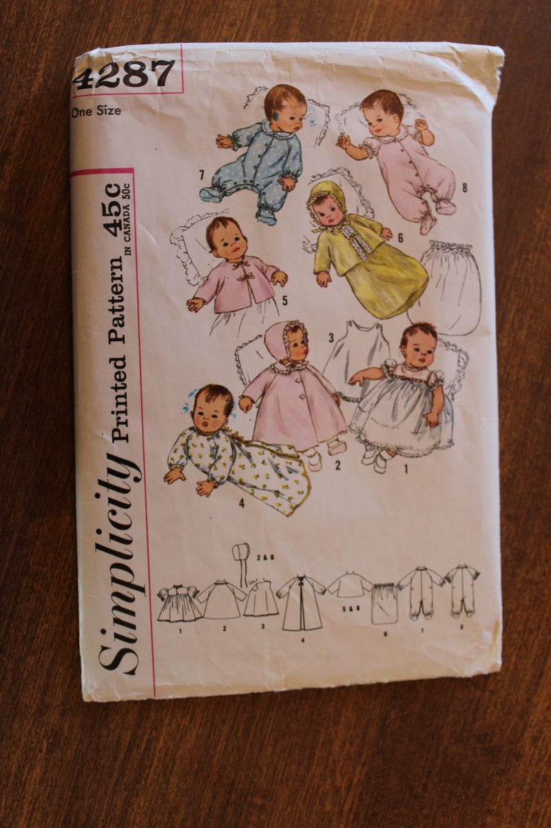 Simplicity 4287, Infants Layette, Clothing, Uncut Sewing Pattern