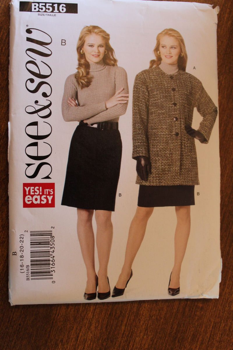 Butterick See and Sew B5516, Misses Coat, Skirt, Uncut Sewing Pattern
