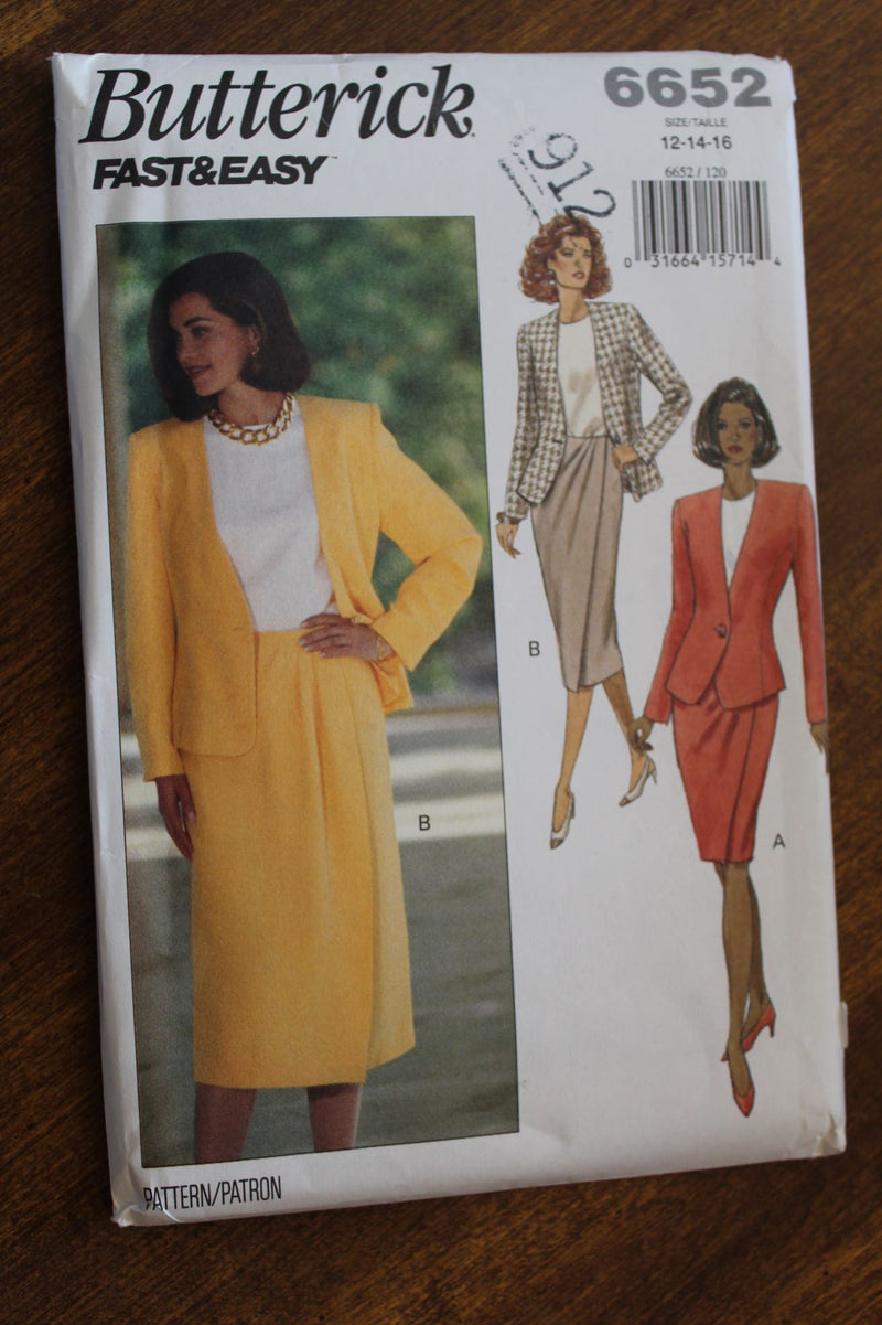 Butterick 6652, Misses Tops, Skirts, Jacket, Uncut Sewing Pattern