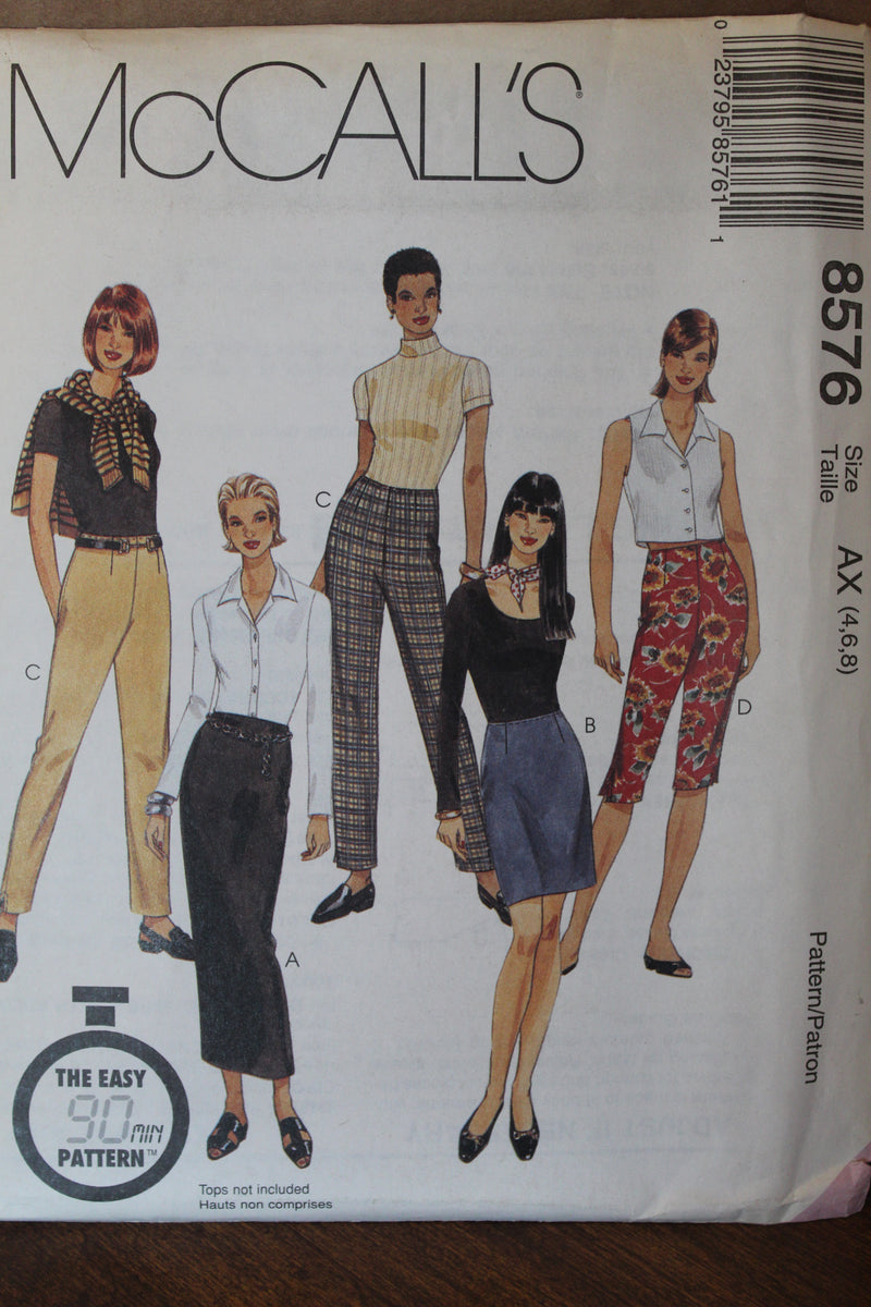 McCalls 8576, Misses Pants, Skirts, Uncut Sewing Pattern, Sz Varies