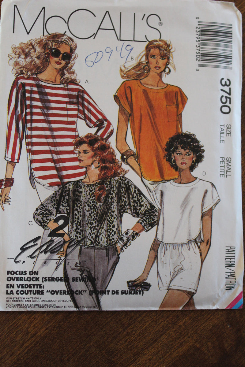 McCalls 3750, Misses Tops, Stretch Knits, Pullover, Uncut Sewing Pattern