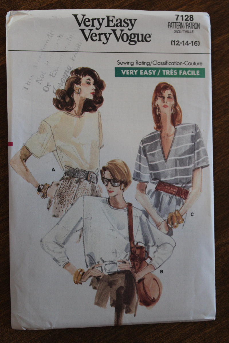 Vogue 7128, Misses Blouses, Uncut Sewing Pattern