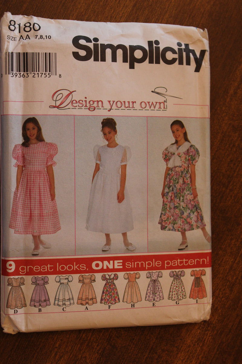 Simplicity 8180, Girls Dresses, Uncut Sewing Pattern